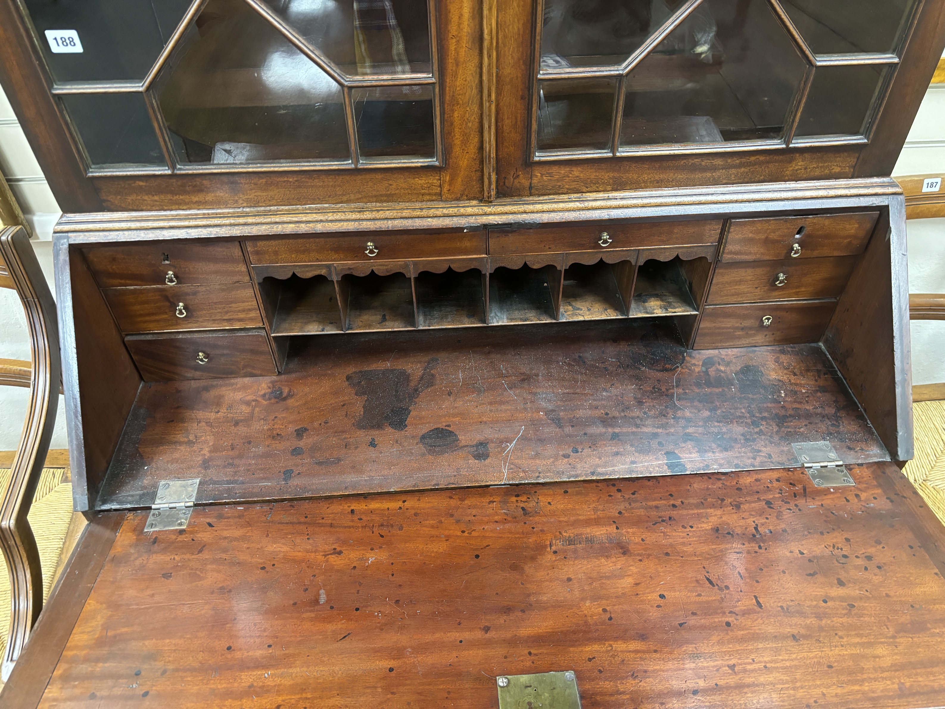 A George III mahogany bureau bookcase, width 107cm, depth 54cm, height 210cm